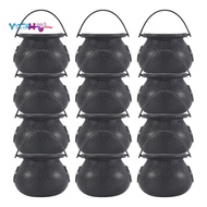 12Pcs Mini Black Cauldron with Handle Halloween Mini Witch Cauldron Halloween Pot Candy Holder for H