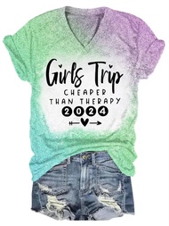 Girl's Trip Cheaper Than Therapy Shirt for Women Letters Printed Funny Girls Trip T Shirts Summer Va
