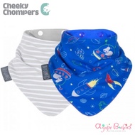 Cheeky Chompers Necker Bib Grey Stripes & Rockets