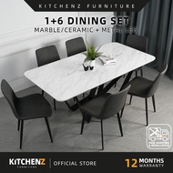 [FREE Shipping & FREE Installation] KitchenZ 6 Seater Marble/Ceramic Dining Set Dining Table + 6 Din