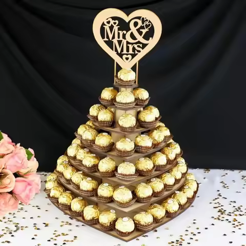 7 Ters Heart Mr & Mrs Ferrero Rocher Pyramid Wedding Chocolate Dessert Candy Display Stand Holder Va