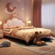 Girl Bedroom Leather Bed Children's Bed 1.2m New Style Bed Net 1.5m Red Household Single Bed Princes