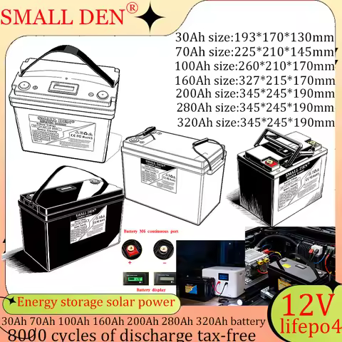 12V 30AH 70AH 100AH ββ160AH 200Ah 280Ah 320Ah Lifepo4 Battery Portable Rechargeable Smart BMS System