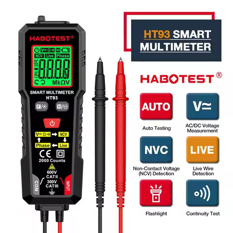 HABOTEST HT93 Smart Digital Multimeter AC DC Voltage Resistance Electrical Tester NCV True RMS Live 