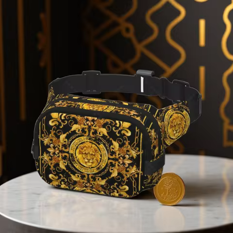 Gold Lion Trendy pack crossbod Square Double Layer Waist Bag Travel and Workout Accessory