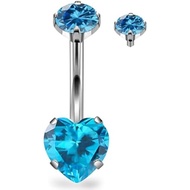 14G Belly Button Ring Piercing ASTM F136 Titanium Internally Threaded Heart CZ Navel Rings 10MM Bar 