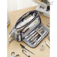 Lattice Multifunctional Girl Large-Capacity Pencil Case Pencil Case Stationery Box Simple Canvas Gir