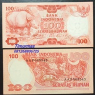 Uang Kuno 100 Rupiah 1977 Badak - Unc Tbk