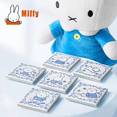Kawaii Miffy Ceramic Refrigerator Magnet Cute Rabbit Blue Porcelain Tile Decorative Strong Magnetic 