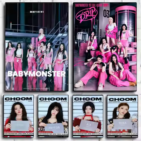 Famous Kpop B-BABYMONSTER Poster Wall Art Print Poster for Bedroom Living Room Decoration Home Decor
