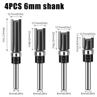 1/4" 1/2" Shank 1-4 Piece Bearing Straight Router Bit Copy Trimming Cutter Slotting Cutter Linear Tr