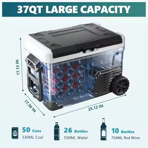 37QT(35L)Living Truck,Boat 12Volt Refrigerator,Electric Cooler, Portable Freezer 12V/24V DC 100-240V