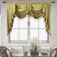 European Luxury Gold Embossed Swag Waterfall Valance Customized for Living Room Jacquard Window Curtain Scalloped Valance with Beads for Bedroom Rod Pocket Top