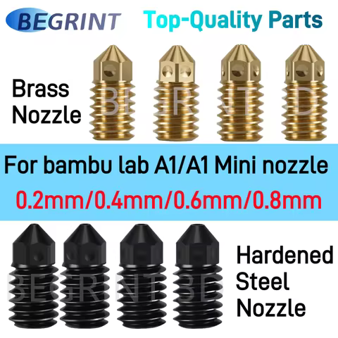 For Bambu Lab A1 Mini Nozzle Brass Hardened Steel 0.2/0.4/0.6/0.8mm High temperature resistance nozz