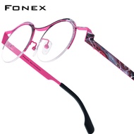 FONEX Pure Titanium Glasses Women New in Brand Design Retro Polygon Round Eyeglasses Ultralight Vint