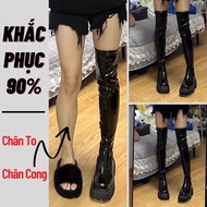 Available in retail sizes: Sexy 8CM Height Increasing Thick Sole Glossy Leather Boots Concealing Big