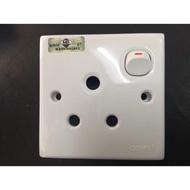 Crown 15A Switch Socket - 250V AC Flush Switched Socket Outlet with 3 Round Pin Hole