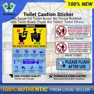 Toilet Caution Sticker Do Not Throw Rubbish Into Toilet Bowl/ No Squat On Toilet Bowl/ Please Flush 