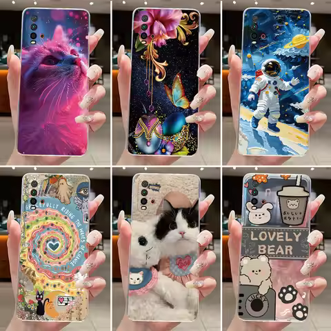Casing For Redmi 9T Case For Redmi 9 Power Back Cover Aesthetic Luxury Fashion Cute Cat Transparent 