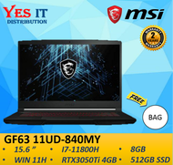 MSI Thin GF63 11UD-840MY 15.6" Gaming Laptop Black (i7-11800H 8GB 512GB SSD RTX3050TI 4GB W11H) Free
