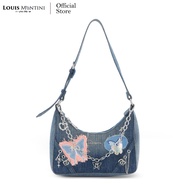Louis Montini (JEANS) กระเป๋าสะพายไหล่ ผ้ายีนส์ Y2K Butterfly Denim Hobo JEAN08