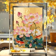 New Chinese Style Gold Foil Lotus Koi Decoration Living Room Entrance Money-lucky Meaning Crystal Ph