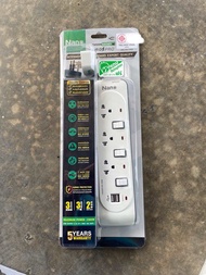 Nano ปลั๊กพ่วง ป้องกันไฟกระชาก แบบ 3/4 ช่องเสียบ มีUSB 2 ช่องใช้งานได้จริง มีฟิวส์อัตโนมัติ รางปลั๊ก