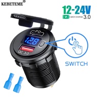 KEBETEME USB Car Charger QC3.0 PD Type C For 12V24V Vehicles Boat Motorcycle SUV Bus Truck