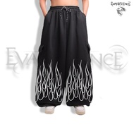 Men's and Women's Baggy pants Fleece Balloon Long pants Balloon Gombrong Flame Motif Black pants Dis