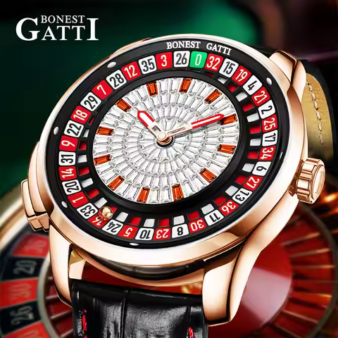 BONEST GATTI New Men Mechanical Watch Automatic Movement Rotating Dial Arabic Numerals Roulette Watc