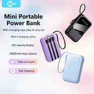 Yisen Mini 20000mAh Power Bank Fast Charging Charger  4 Cables Powerbank USB LED Light Displa