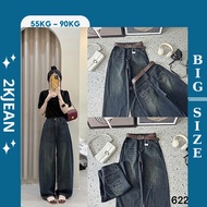 Women's plain wide-leg jeans Bigsize 55-90kg, unisex loose boy style, QC 2KJeans QC622