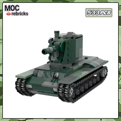 MOC KV2 T34 Heavy Tank Building Blocks 1/42 Minifig Scale Classic Army Green Armor Vehicle Tracked M