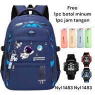 Tas Sekolah Anak Laki laki SD Tas Astronot Free Botol Minum dan Jam Tangan - Ransel anak cowok cewek