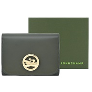 LONGCHAMP BOX-TROT系列小牛皮金屬LOGO三折短夾(多色選)平行輸入/ 卡其綠