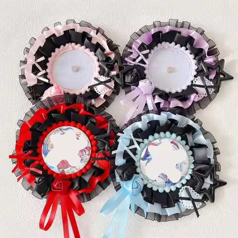 Cute and Stylish Round Badge Holder, Rose Flower Ribbon Five-Pointed Star Handmade DIY Anime Cartoon