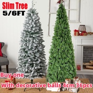 Christmas Slim Tree 5/6/7/8FT Pointed Snow/Green Artificial Xmas Tree Flocking Hooked Christmas Tree