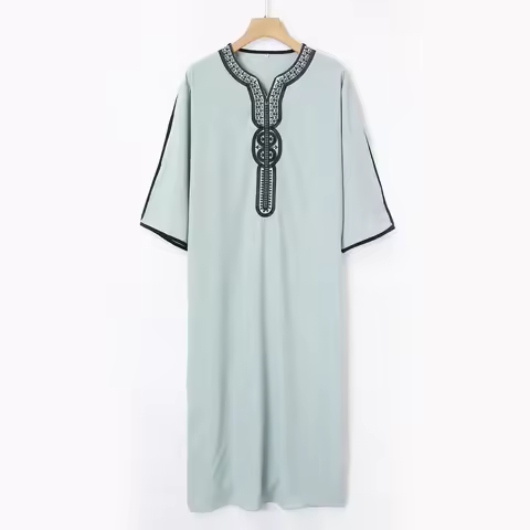 New Embroidered Men's Muslim Clothing Robe Saudi Arabia Robe Men's Middle Eastern Juba Tobe Islamic 