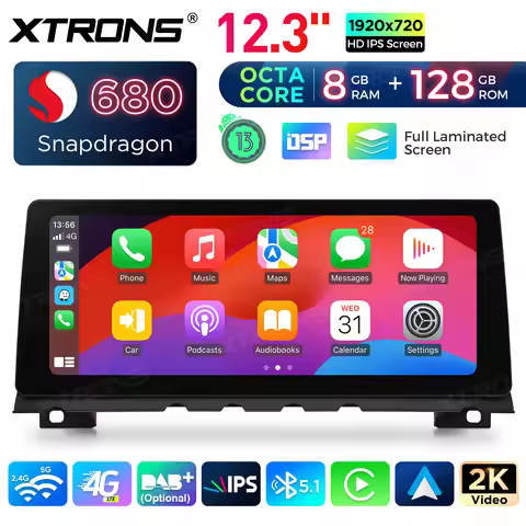 XTRONS 12.3'' Android 14 2K 8+128GB Car Radio For BMW 7 Series F01/ F02 CIC/ NBT System with 4GLTE C