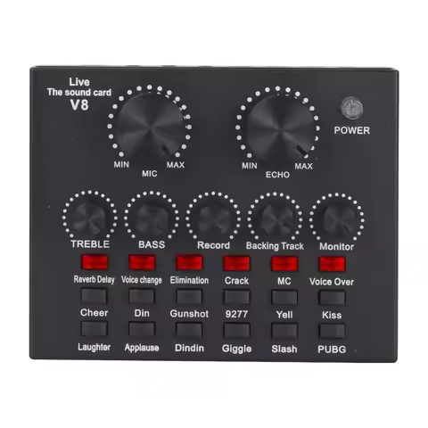 Audio Mixer V8 Sound Card Karaoke Recording Professional Mic Sound Card Studio Record Black External