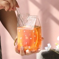 D0603-ins Niche High Borosilicate Glass Transparent Milk Carton Household Square Microwaveable Heati
