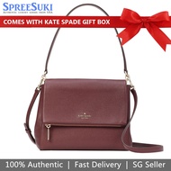 Kate Spade Handbag In Gift Box Crossbody Bag Leila Medium Flap Shoulder Bag Cherrywood Dark Red # K6029