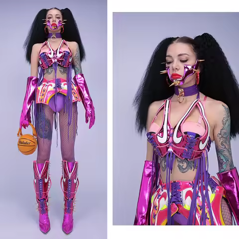 New Purple Cyber Style GOGO Stage Performance Wear Jazz HIP Hop Festival Party DS Suit Women's Night