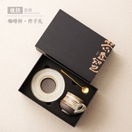 Retro Ceramic Coffee Cup Household Cup Saucer Set with Spoon High-value Latte Cup Iron Latte Cup Hig