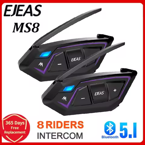 EJEAS MS8 Bluetooth Motorcycle Helmet Intercom Headset Max 7000M BT Mesh Interphone Communicator for