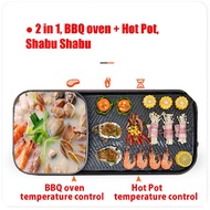 Electric 2 in 1 Hotpot Barbecue Pan Grill Teppanyaki Hot Pot Steamboat BBQ