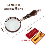Logam 10x Pemegang Kayu Koleksi Prop Vintaj Pembesar Pembacaan Hadiah Pembesar Kaca Optik Pegang Tan