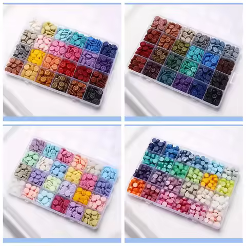 600Pcs Box Sealing Wax Beads, 24 grids Octagon Sunflower Sealing Wax Pellets for Wax Seal Stamp, Let