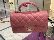 低過原價出‼️fullset🎀 Chanel 22A classic flap cf mini handle rosey pink ghw 20cm  玫瑰粉紅拼淡金扣