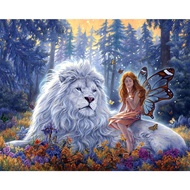 DIY Diamond Embroidery, Round Full Diamond beads Butterfly fairy sitting on the white lion， rhinestone Diamond painting diamond painting cross stitch,beads painting
